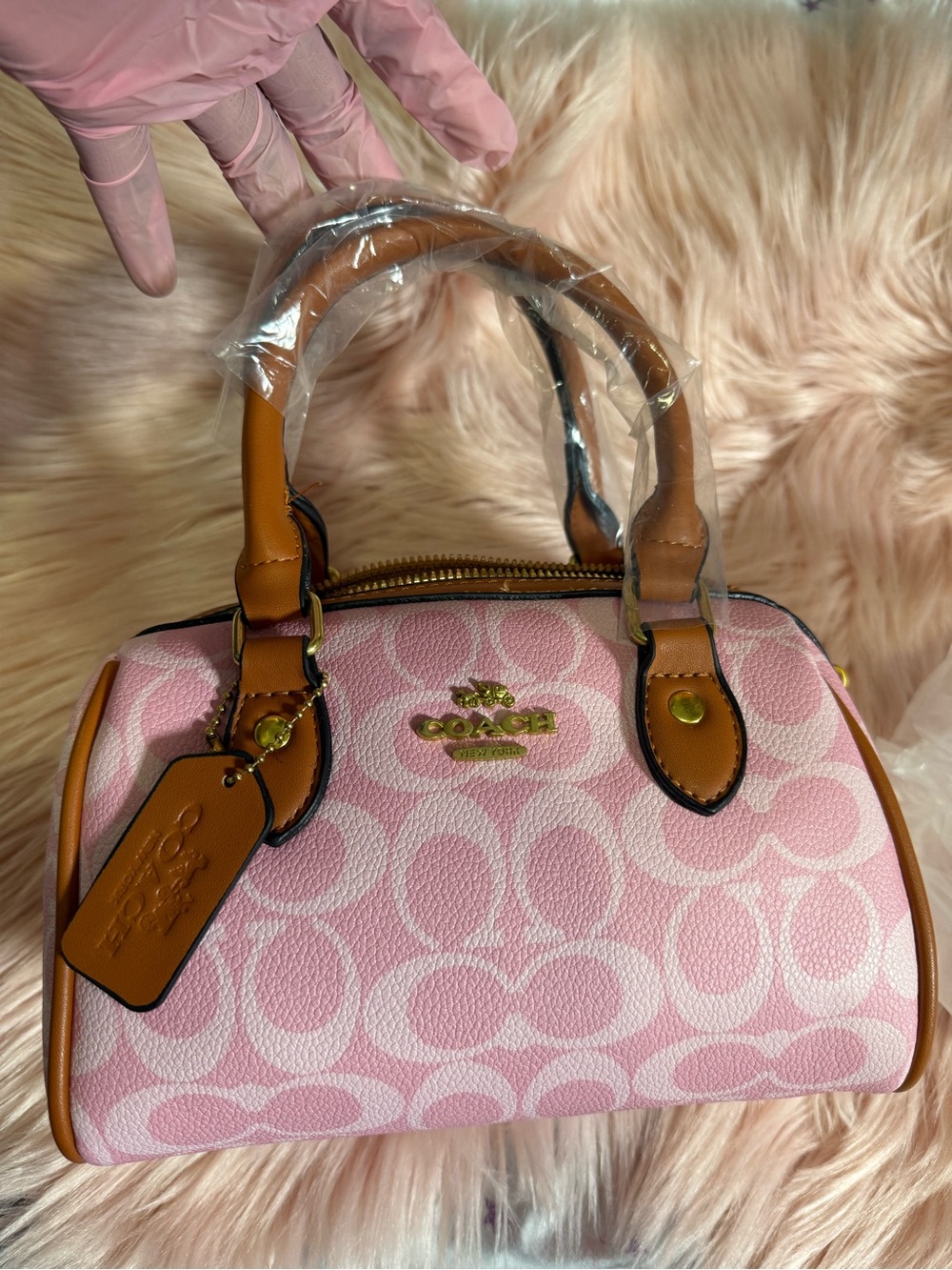 Coach Pink Signature Mini Satchel with Tan Trim